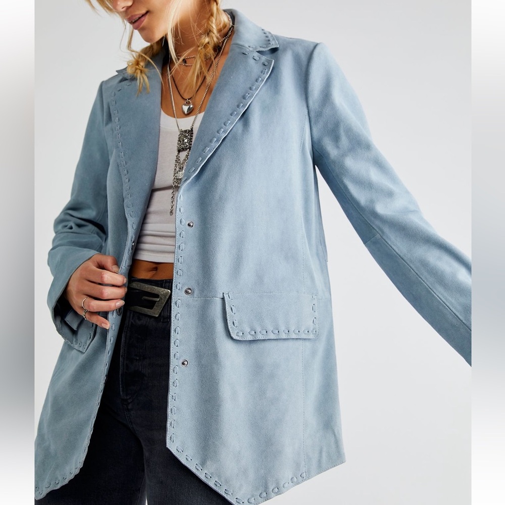 Free People Blue Suede Jacket nwt $398 xs gorgeous!!!